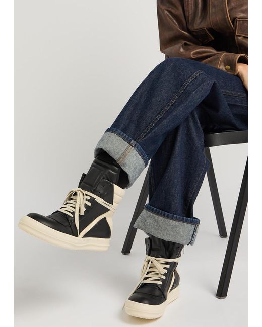 Rick Owens Black Geobasket Panelled Leather Sneakers