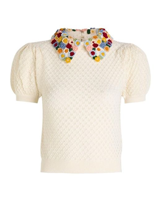 Alice + Olivia White Chase Puff Sleeve Sweater
