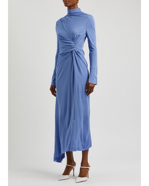 Victoria Beckham Blue Asymmetric Stretch-jersey Midi Dress