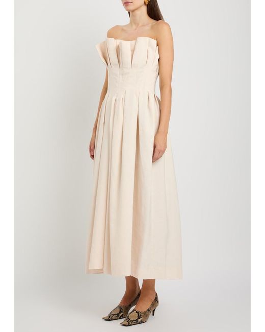 Khaite Natural Claude Pleated Woven Midi Dress