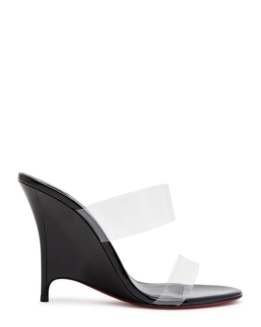 Christian Louboutin White Solo Zee 100 Patent Leather Wedge Mules