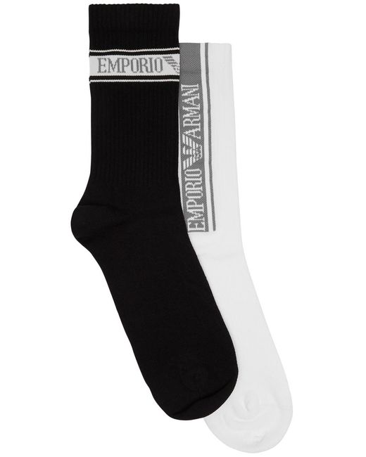 Emporio Armani Gray Logo-intarsia Cotton-blend Socks for men