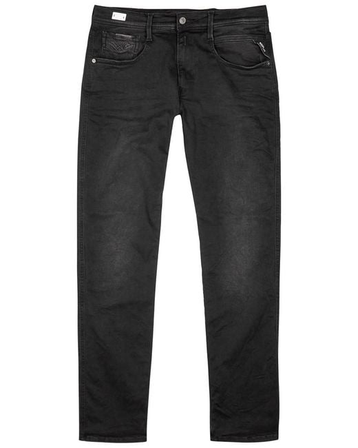 Replay Gray Anbass Hyperflex Clouds Slim-Leg Jeans for men