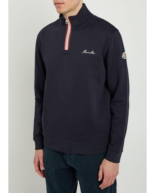 Moncler Blue Logo-Embroidered Cotton-Blend Sweatshirt for men