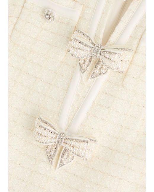 Self-Portrait White Bow-Embellished Bouclé Mini Dress