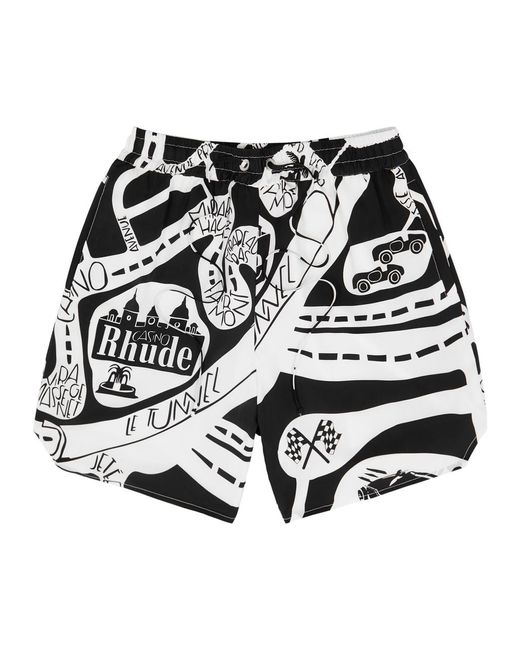 Rhude Black Strada Printed Silk Shorts for men