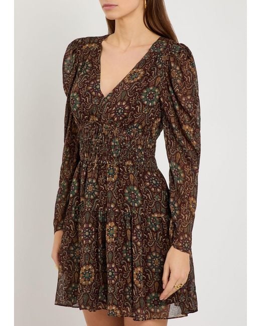 PAIGE Brown Aries Patterned Silk Mini Dress