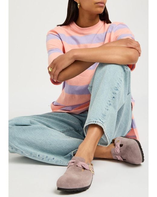 Birkenstock Pink Boston Two-Toned Suede Sliders