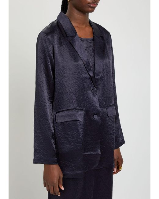 Eileen Fisher Blue Crinkled Satin Blazer
