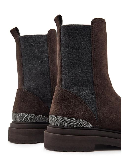 Brunello Cucinelli Brown Suede And Knit Ankle Boots