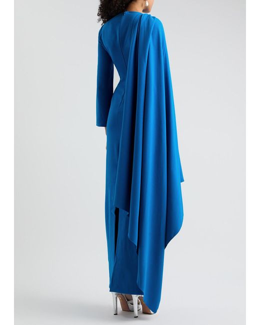 Solace London Blue Lydia Cape-Effect Maxi Dress