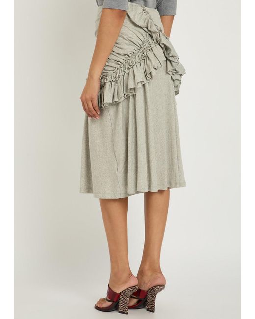Dries Van Noten Natural Humairah Ruched Cotton Midi Skirt