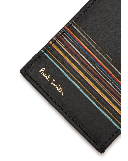 Paul Smith Black Signature Striped Logo Leather Card Holder for men