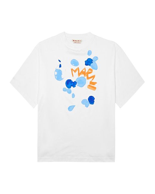 Marni White Logo-print Cotton T-shirt for men