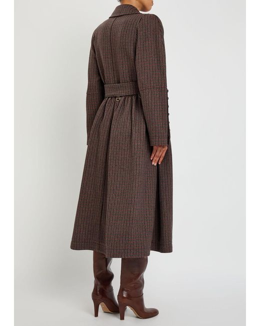 Chloé Brown Houndstooth Double-Breasted Belted Wool Coat