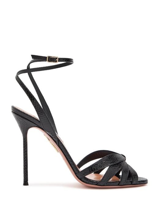 Aquazzura Black Soulmate 105 Snake-Effect Leather Sandals