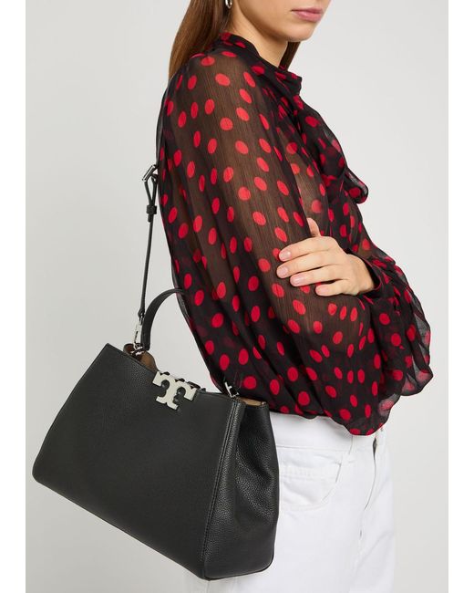 Tory Burch Black Eleanor T-Logo Grained Leather Top Handle Bag