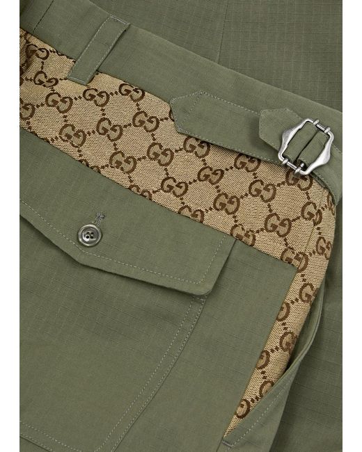 Gucci Green Panelled Cotton Cargo Trousers for men