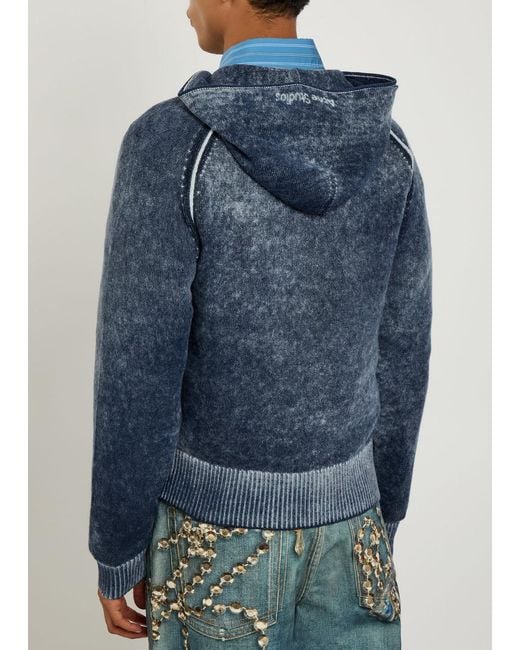 Acne Blue Washed Hooded Wool-Blend Jumper for men