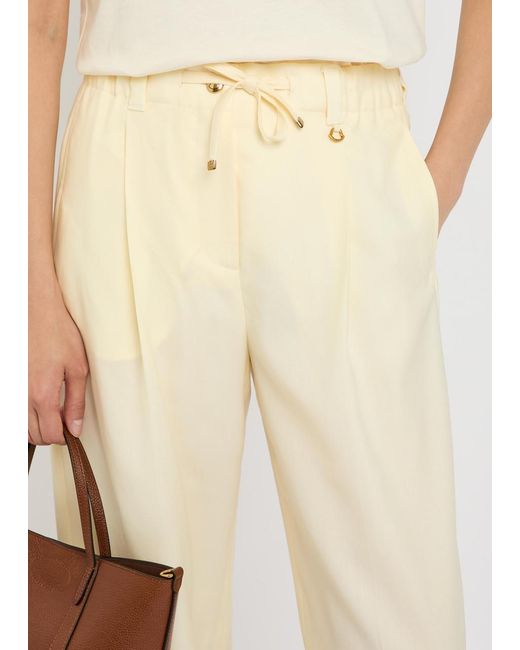 Moncler Natural Drawstring Straight-Leg Wool Trousers