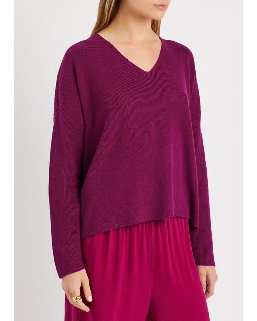 Eileen Fisher Purple Ribbed Cotton Jumper