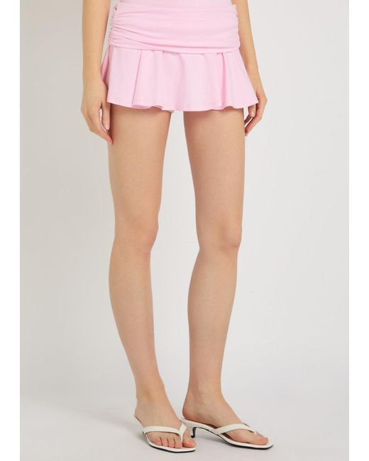 Skims Pink Foldover Stretch-Cotton Mini Skort