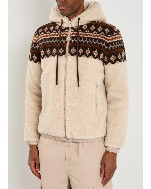 Moncler Natural Felpa Aperta Hooded Teddy Fleece Jacket for men