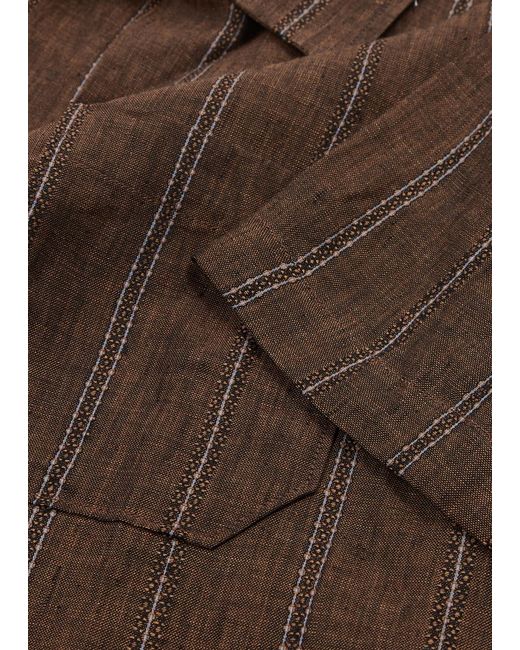 Universal Works Brown Road Striped Linen Shirt for men