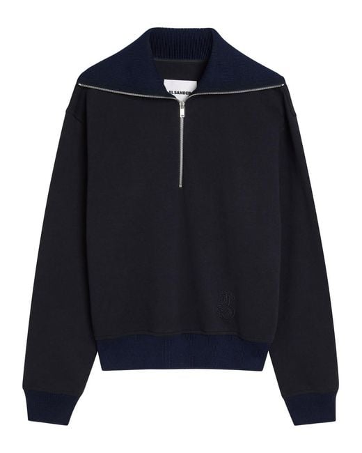 Jil Sander Blue Half-Zip Cotton Polo Sweatshirt for men
