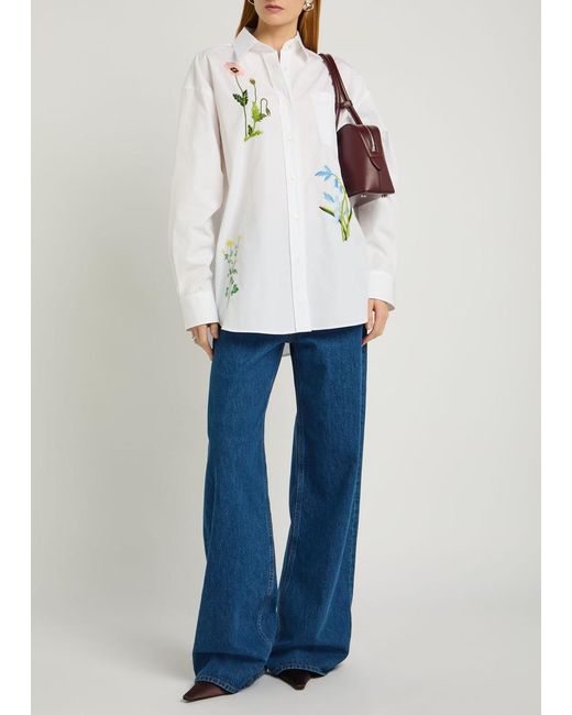 Stella McCartney White Floral-Embroidered Cotton-Poplin Shirt