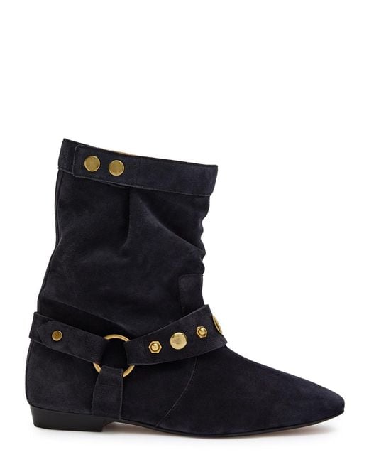 Isabel Marant Blue Stania Embellished Suede Mid-Calf Boots