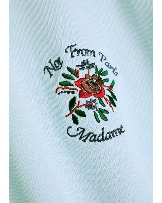 Drole de Monsieur Blue Nfpm Floral-Embroidered Hooded Cotton Sweatshirt for men
