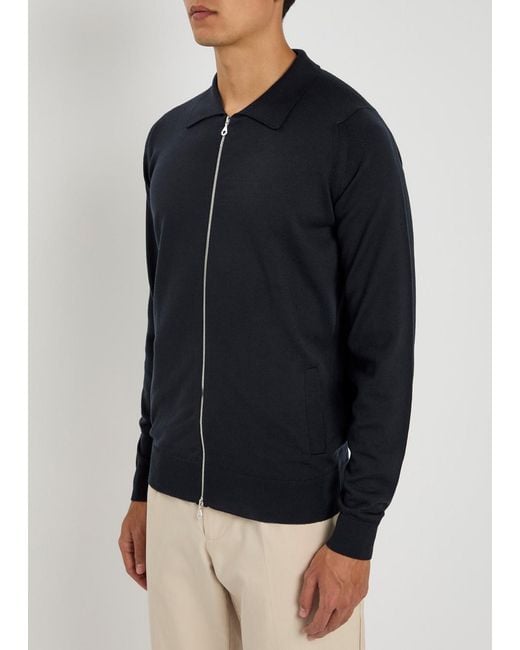 John Smedley Black Alston Wool Overshirt Jacket for men