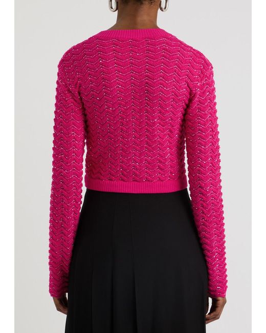 Missoni Red Zigzag Sequin-Embellished Knitted Cardigan