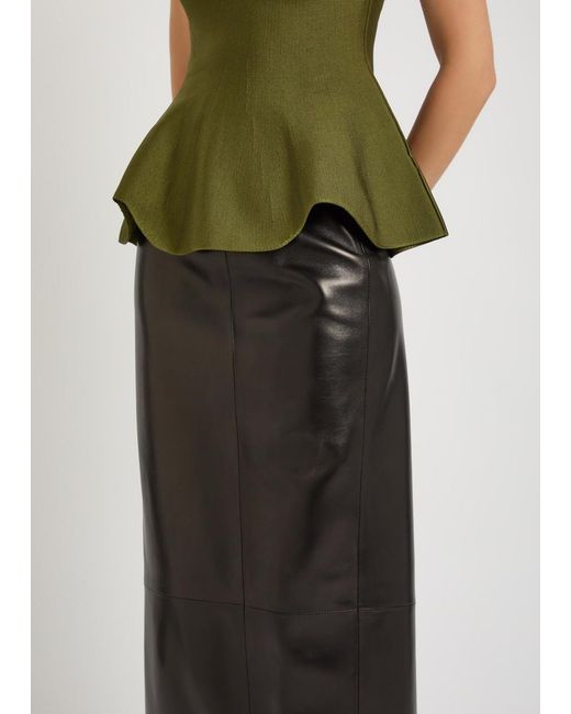Khaite Black Lyle Leather Midi Pencil Skirt