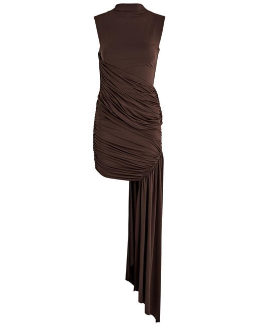 De La Vali Ravenna Draped Stretch-Jersey Mini Dress in Brown | Lyst