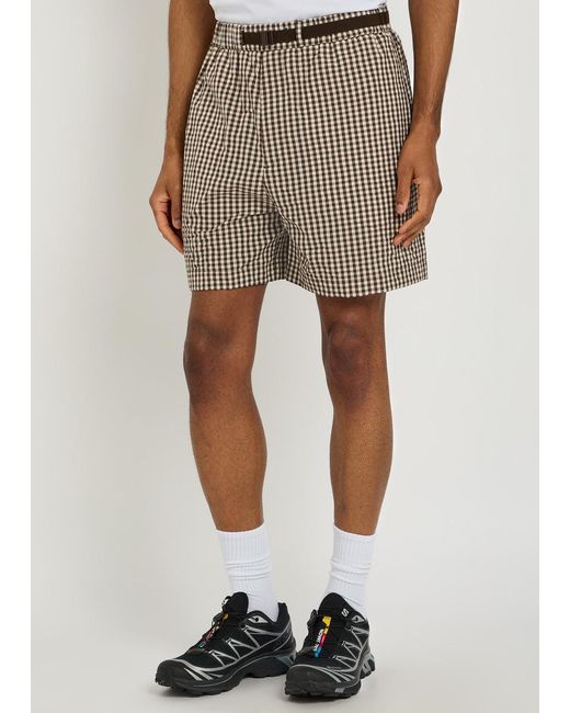 Moncler Gray Gingham Cotton-Blend Shorts for men