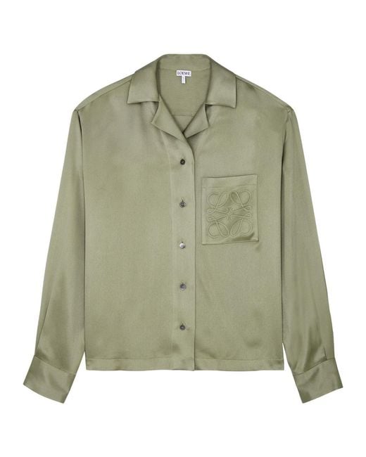 Loewe Green Anagram-Embroidered Silk-Satin Shirt