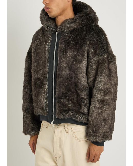 Picante Black Reversible Hooded Faux Fur Cotton Jacket for men