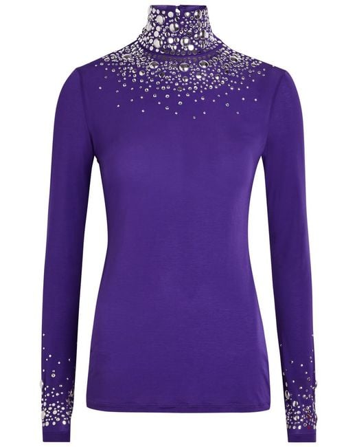 Rabanne Purple Stud-Embellished Stretch-Jersey Top