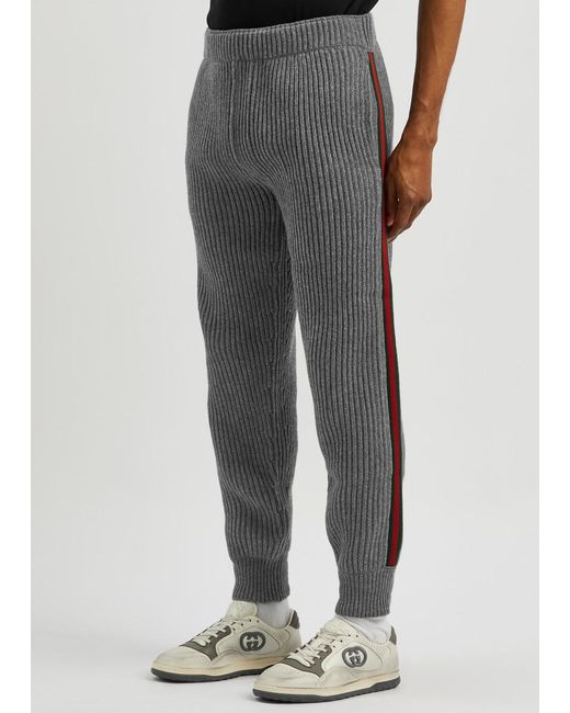 Gucci Gray Striped Ribbed Wool-blend Sweatpants for men