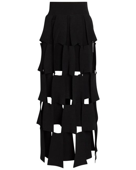 A.W.A.K.E. MODE Black Panelled Trapeze Knit Midi Skirt