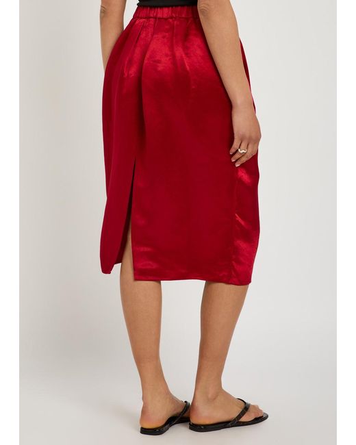 Maria McManus Red Satin Midi Tulip Skirt