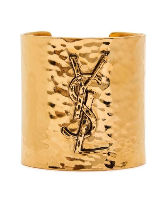 Saint Laurent Metallic Logo Hammered Cuff
