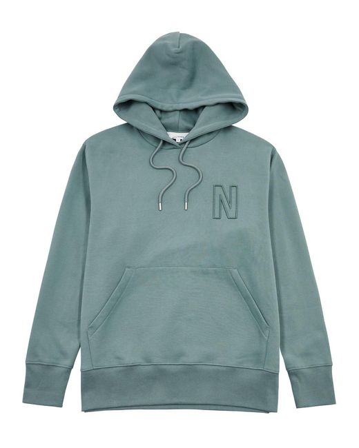 Norse Projects Blue Arne Logo Hooded Cotton Sweatshirt for men