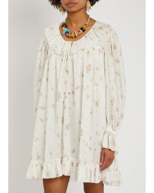 Chloé White Floral-Print Cotton Mini Dress