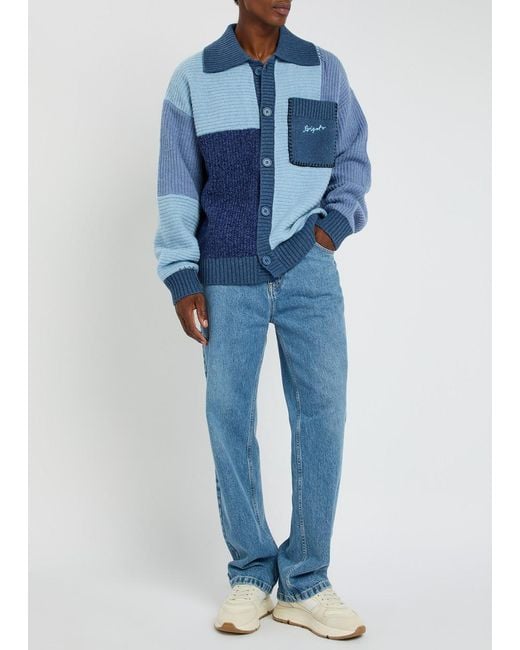 Axel Arigato Blue Franco Colour-Block Wool-Blend Cardigan for men