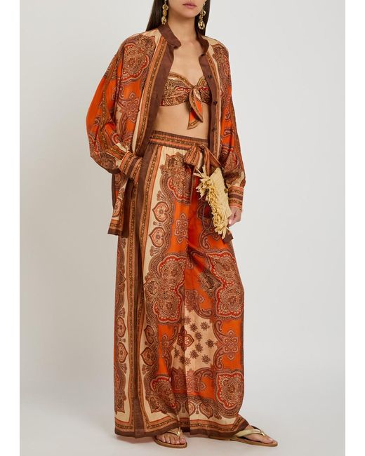Zimmermann Orange Mohan Wide-Leg Silk Trousers