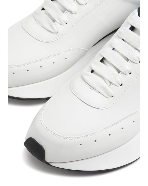 Alexander McQueen White Sprint Runner Panelled Leather Sneakers for men