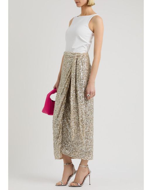Never Fully Dressed White Jaspre Sequin Midi Wrap Skirt